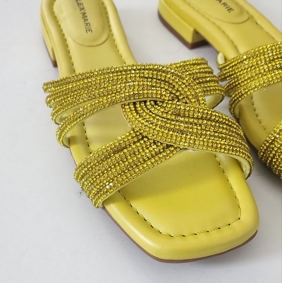 Alex Marie Freesia Twist Yellow/Green Rhinestone Square Toe Flat Sandals Size 6 - Picture 6 of 7